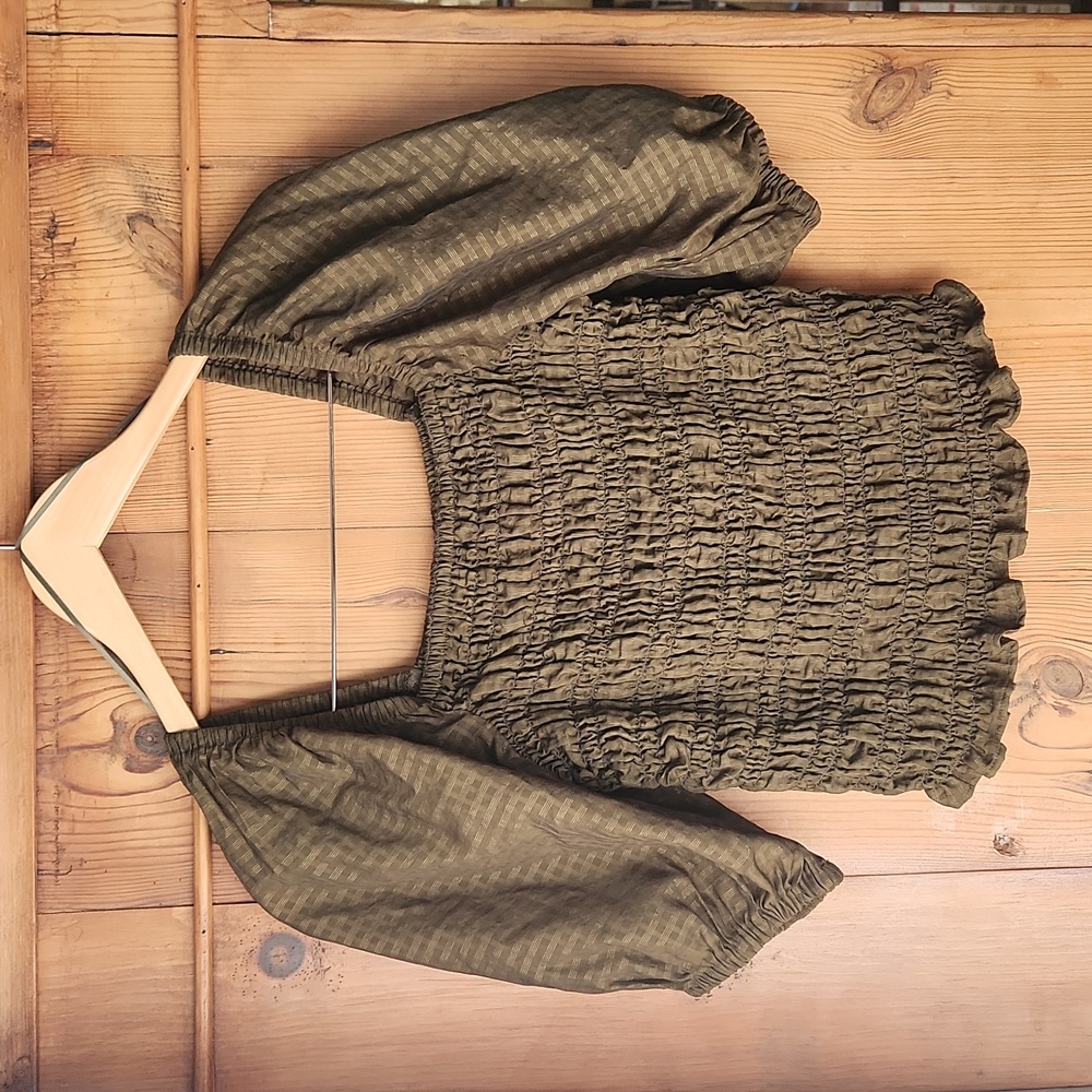 Old Navy Olive Green Smocked Blouse